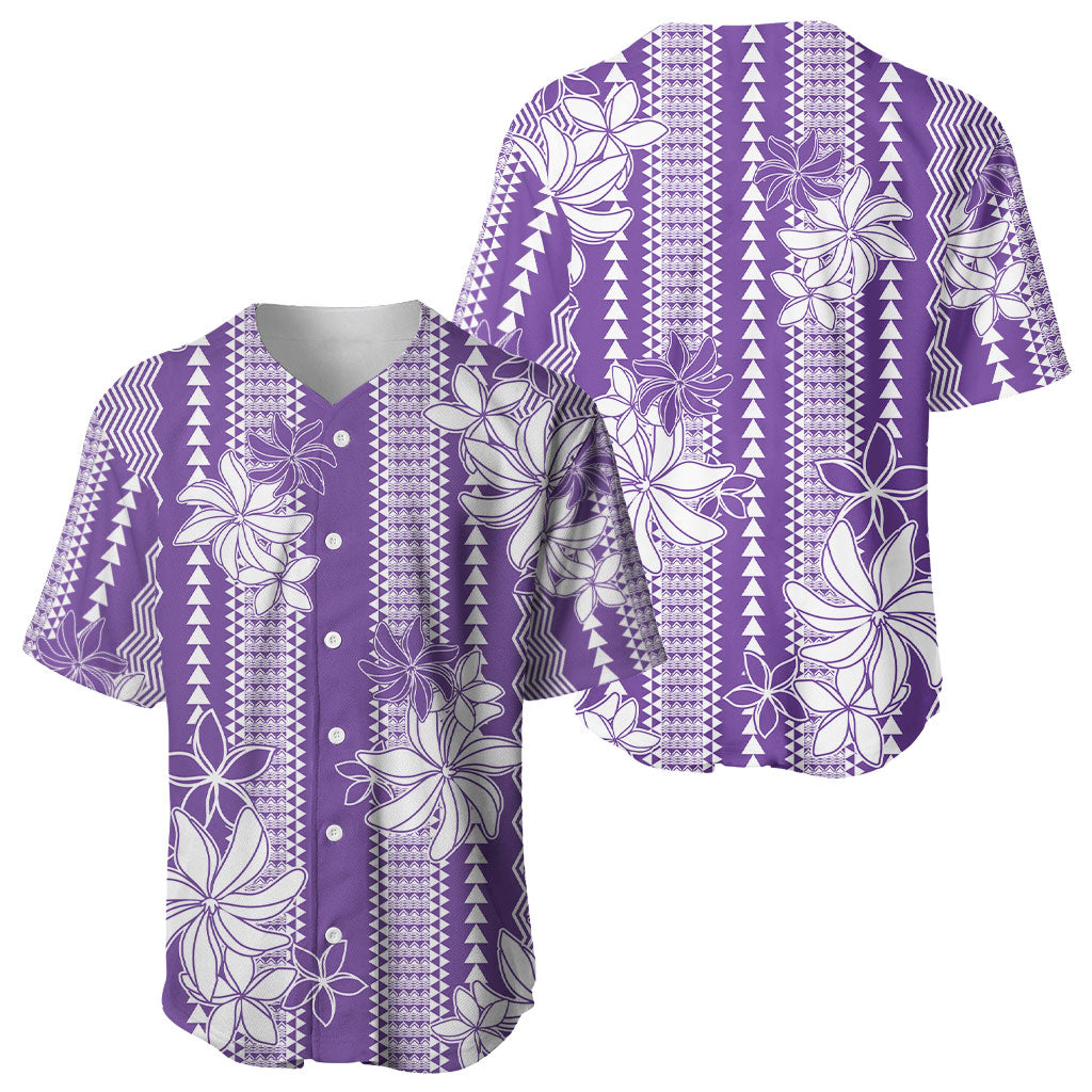 Hawaii Kakau Tribal Baseball Jersey With Purple Tiare