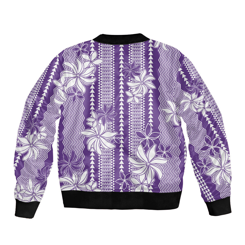 Hawaii Kakau Tribal Bomber Jacket With Purple Tiare