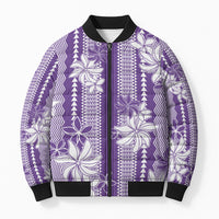 Hawaii Kakau Tribal Bomber Puffer Jacket With Purple Tiare
