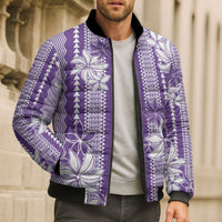Hawaii Kakau Tribal Bomber Puffer Jacket With Purple Tiare