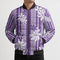 Hawaii Kakau Tribal Bomber Puffer Jacket With Purple Tiare