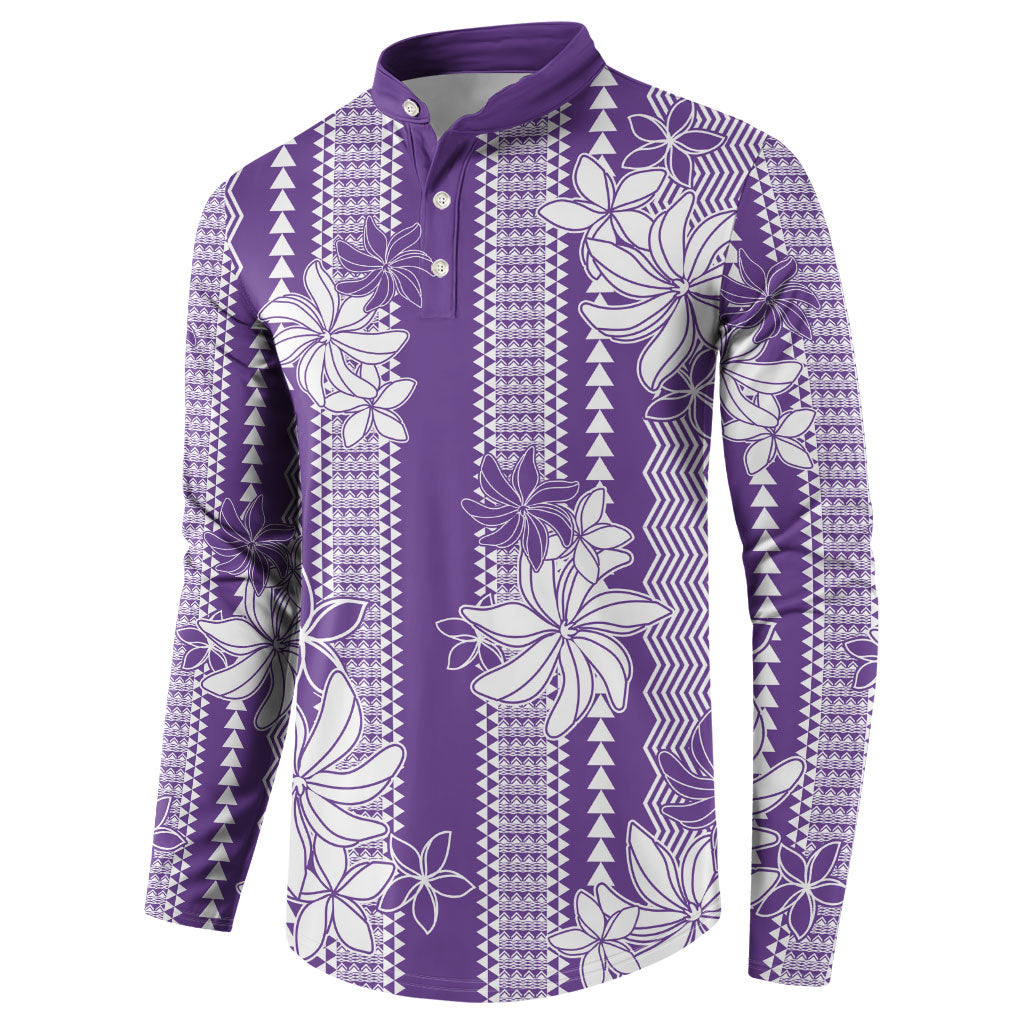 Hawaii Kakau Tribal Button Sweatshirt With Purple Tiare