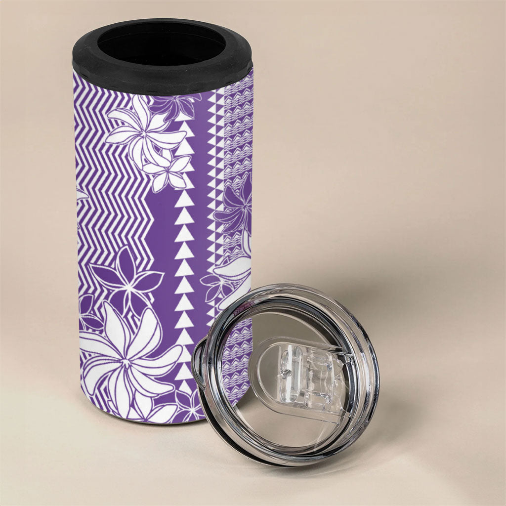 Hawaii Kakau Tribal 4 in 1 Can Cooler Tumbler With Purple Tiare