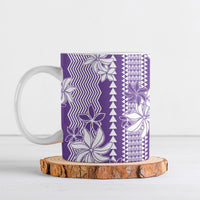 Hawaii Kakau Tribal Ceramic Mug With Purple Tiare