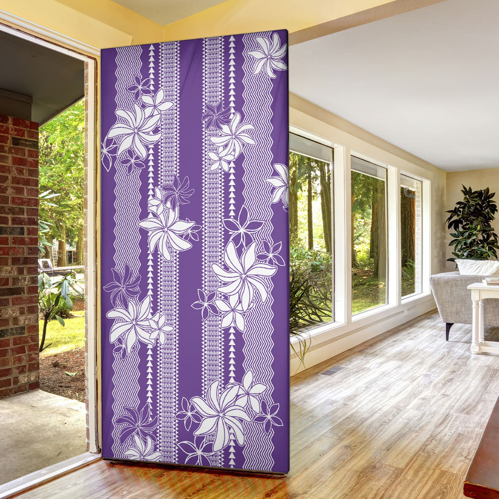 Hawaii Kakau Tribal Door Cover With Purple Tiare
