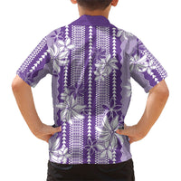 Hawaii Kakau Tribal Family Matching Long Sleeve Bodycon Dress and Hawaiian Shirt With Purple Tiare