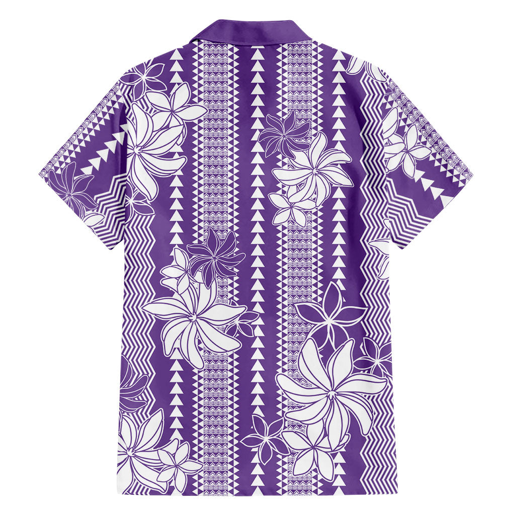 Hawaii Kakau Tribal Family Matching Off The Shoulder Long Sleeve Dress and Hawaiian Shirt With Purple Tiare