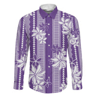 Hawaii Kakau Tribal Family Matching Puletasi and Hawaiian Shirt With Purple Tiare