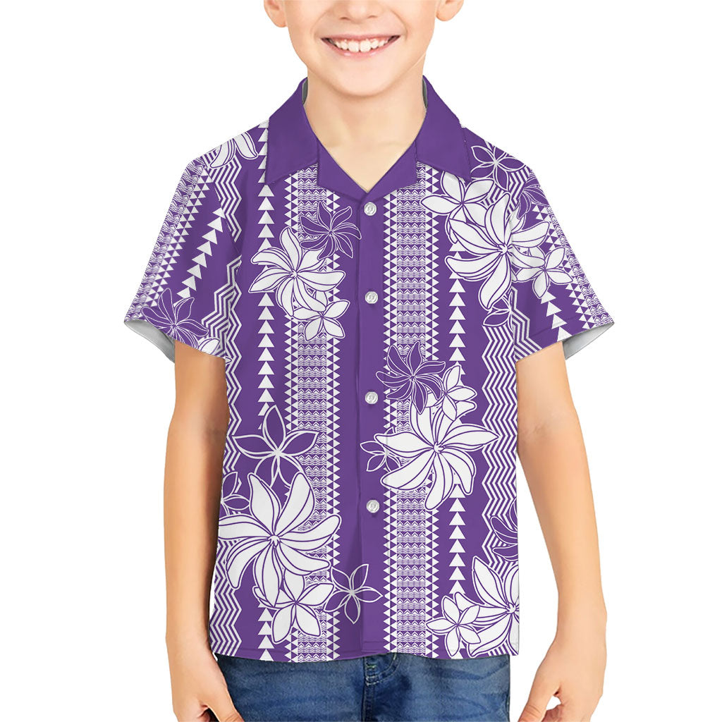 Hawaii Kakau Tribal Family Matching Short Sleeve Bodycon Dress and Hawaiian Shirt With Purple Tiare