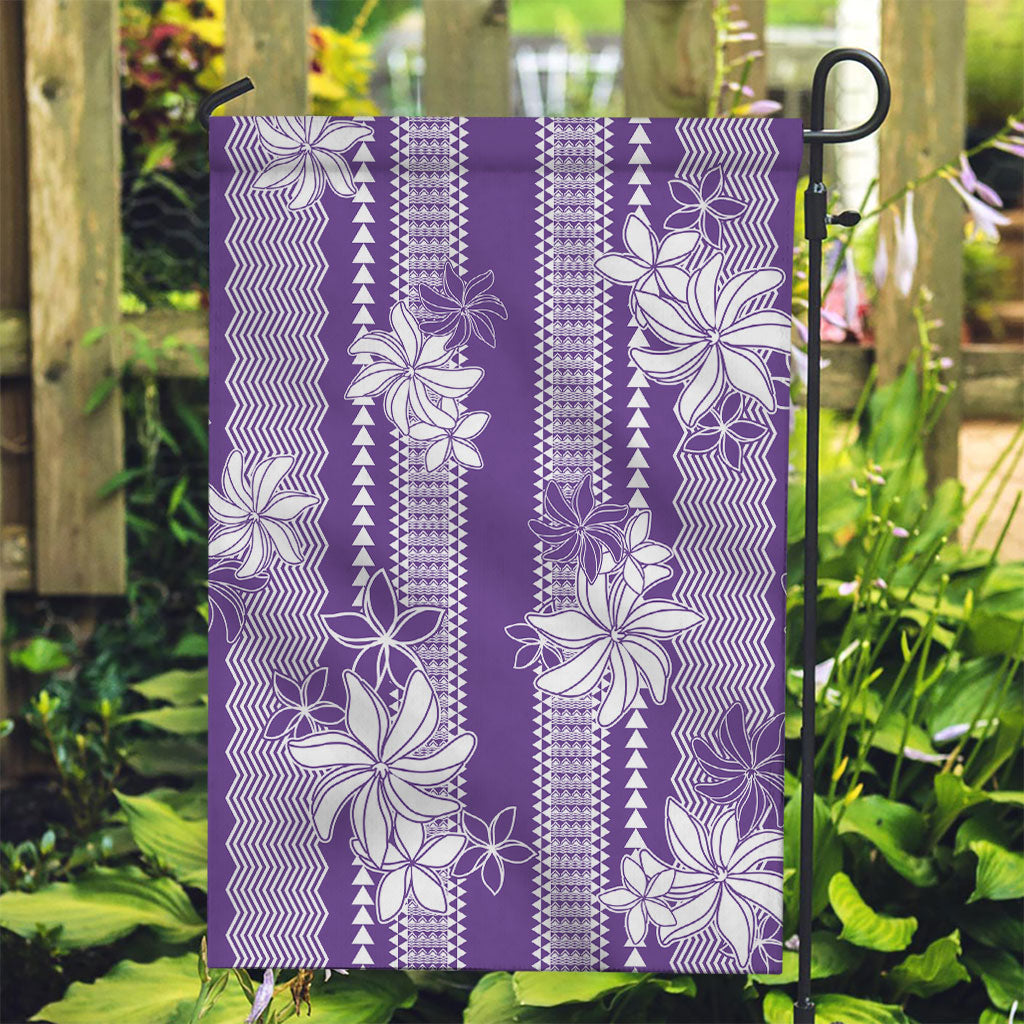 Hawaii Kakau Tribal Garden Flag With Purple Tiare