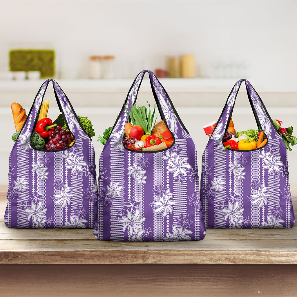 Hawaii Kakau Tribal Grocery Bag With Purple Tiare