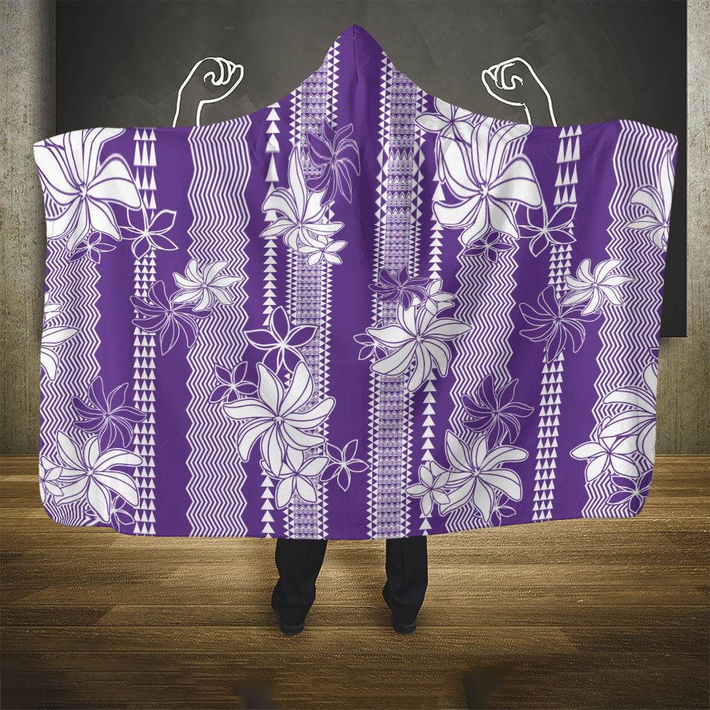 Hawaii Kakau Tribal Hooded Blanket With Purple Tiare