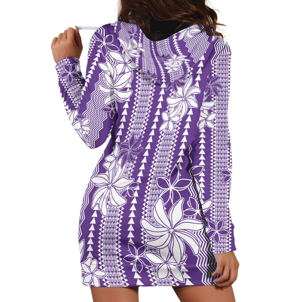 Hawaii Kakau Tribal Hoodie Dress With Purple Tiare