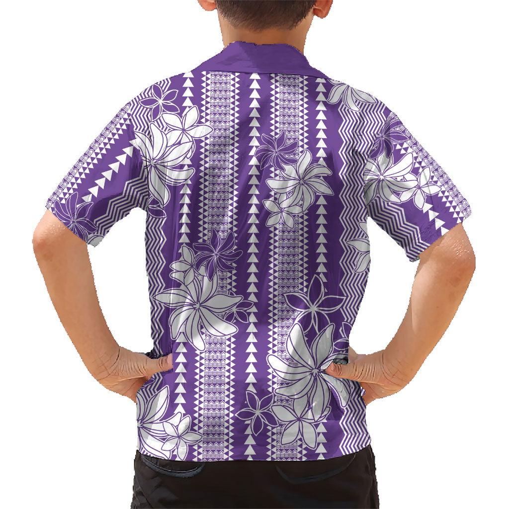 Hawaii Kakau Tribal Kid Hawaiian Shirt With Purple Tiare