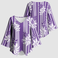 Hawaii Kakau Tribal Kimono Sleeve Blouse With Purple Tiare