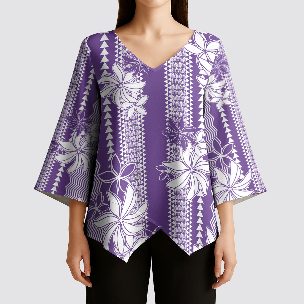 Hawaii Kakau Tribal Kimono Sleeve Blouse With Purple Tiare