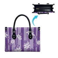 Hawaii Kakau Tribal Leather Bag With Purple Tiare