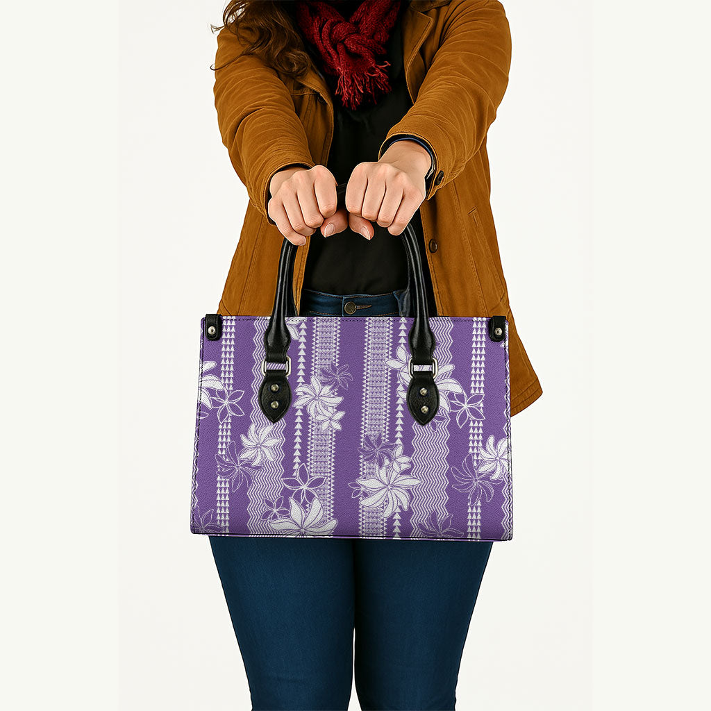 Hawaii Kakau Tribal Leather Bag With Purple Tiare