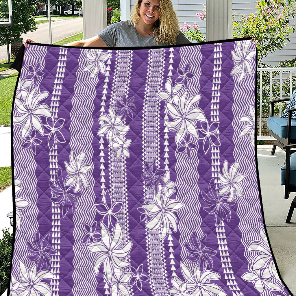 Hawaii Kakau Tribal Quilt With Purple Tiare