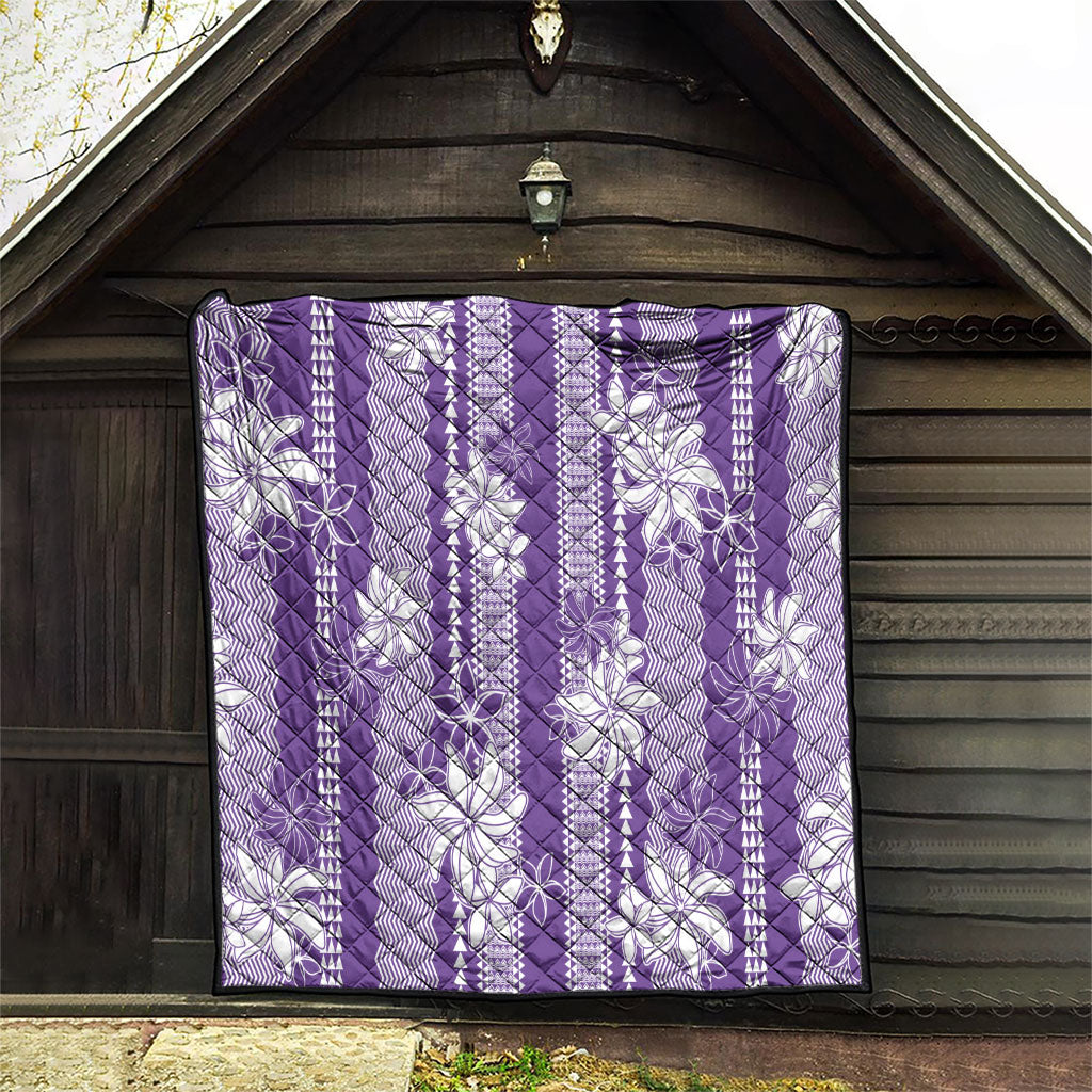 Hawaii Kakau Tribal Quilt With Purple Tiare