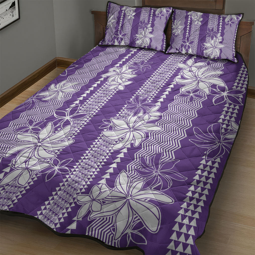 Hawaii Kakau Tribal Quilt Bed Set With Purple Tiare