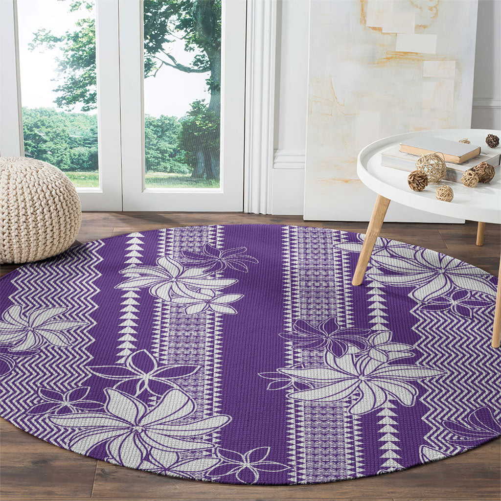 Hawaii Kakau Tribal Round Carpet With Purple Tiare