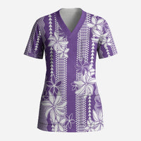 Hawaii Kakau Tribal Scrub Top With Purple Tiare