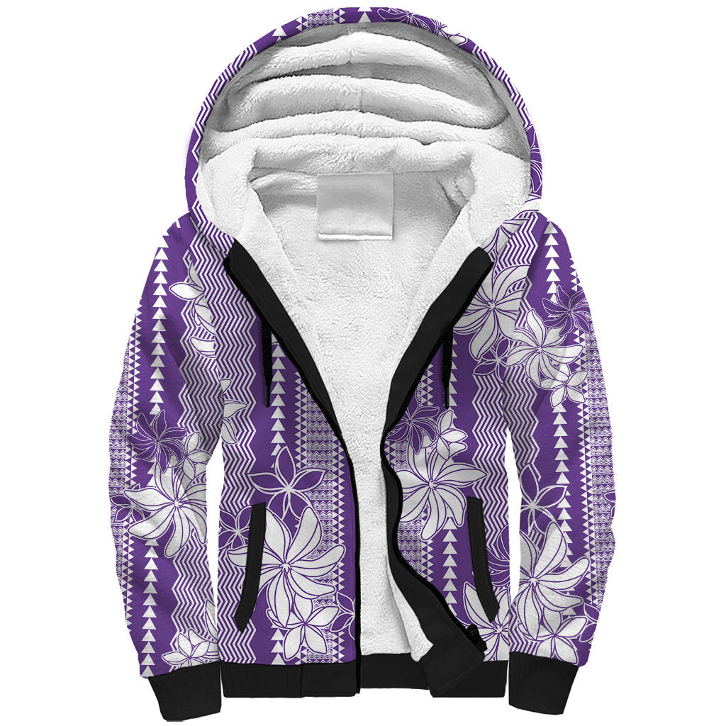 Hawaii Kakau Tribal Sherpa Hoodie With Purple Tiare