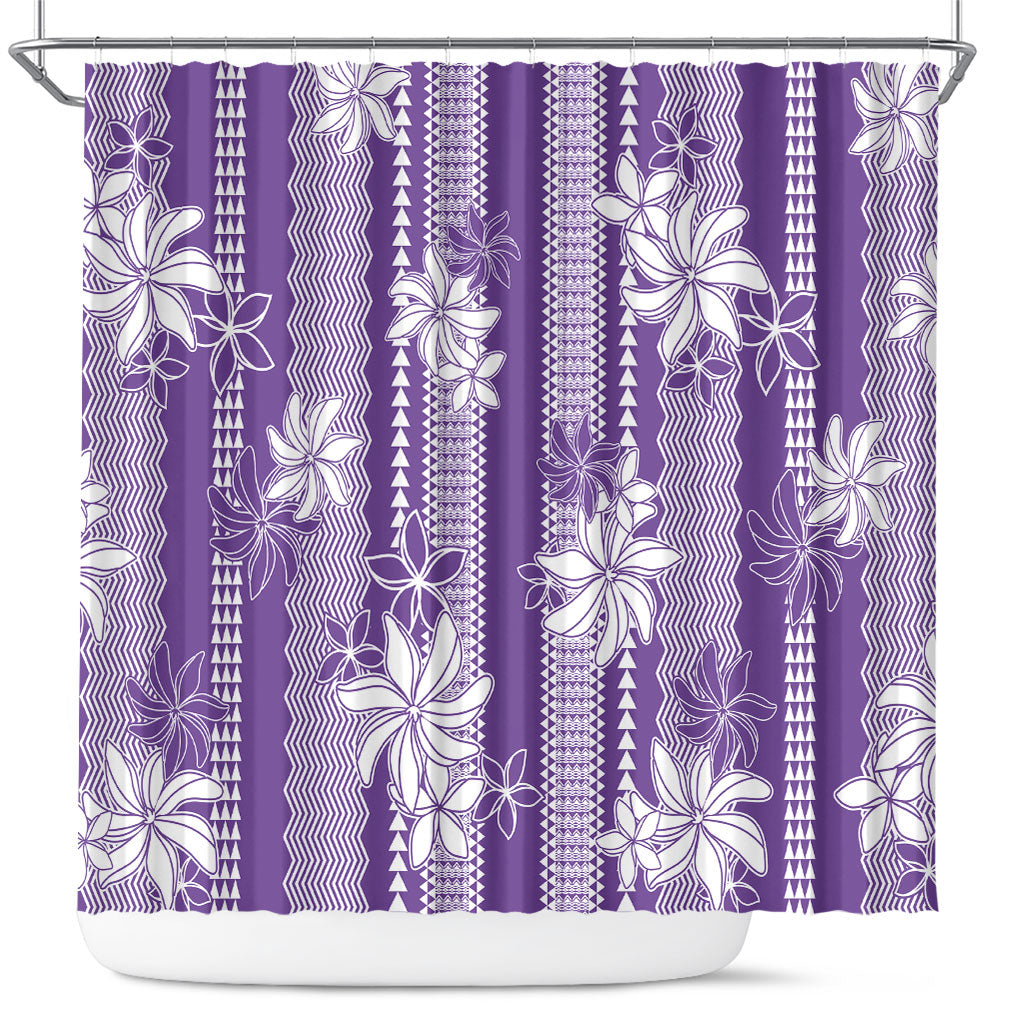 Hawaii Kakau Tribal Shower Curtain With Purple Tiare