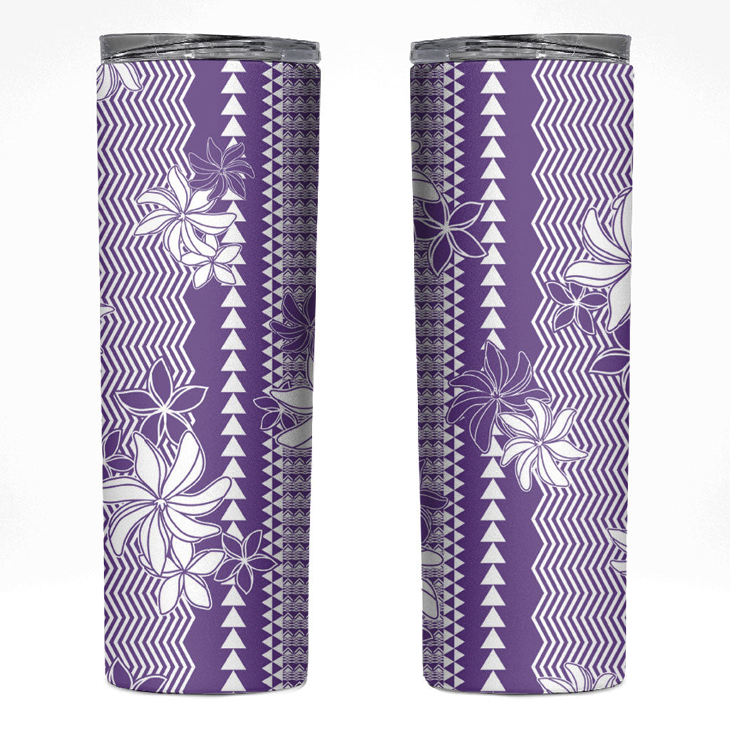 Hawaii Kakau Tribal Skinny Tumbler With Purple Tiare LT05 Purple - Polynesian Pride