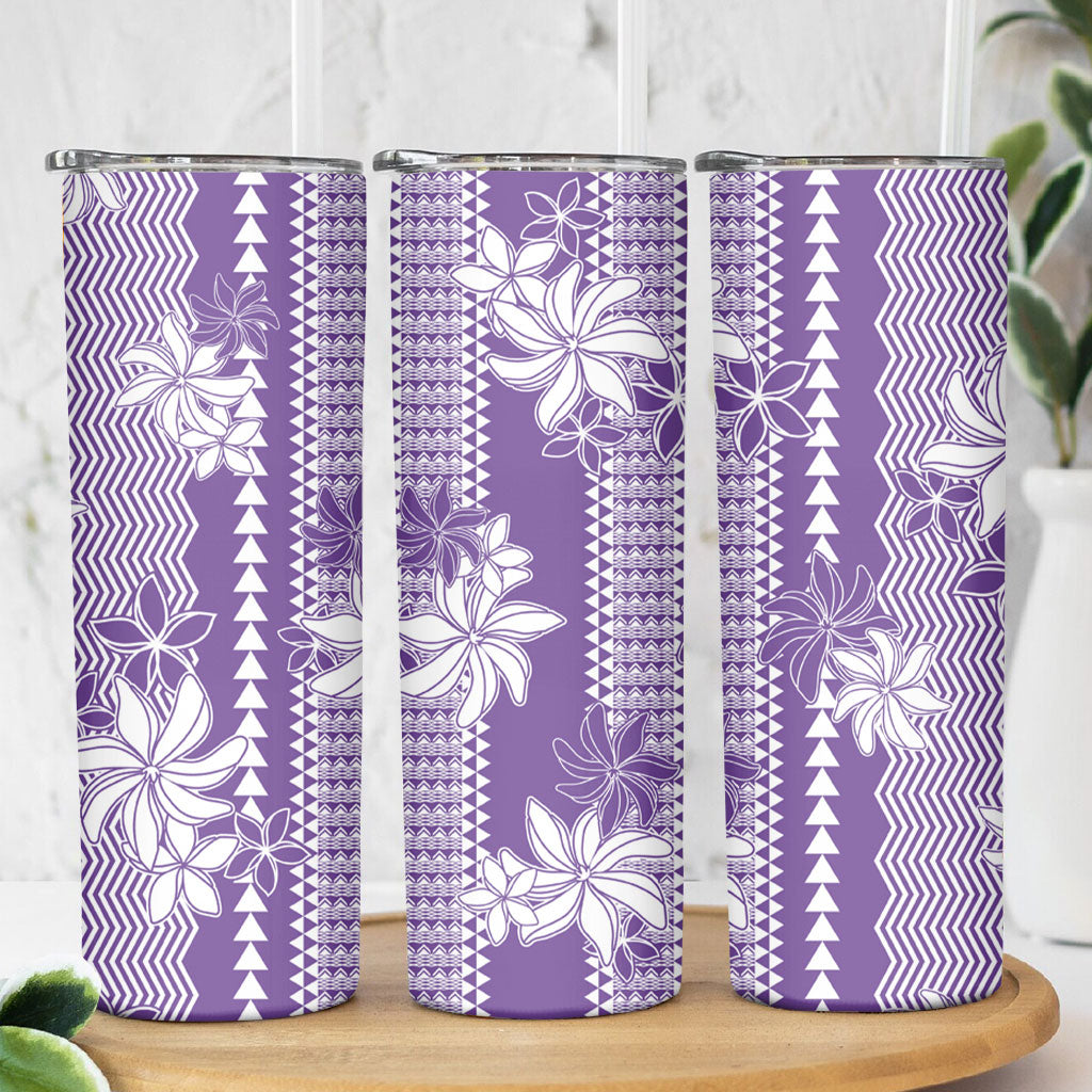 Hawaii Kakau Tribal Skinny Tumbler With Purple Tiare