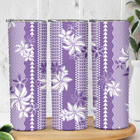 Hawaii Kakau Tribal Skinny Tumbler With Purple Tiare