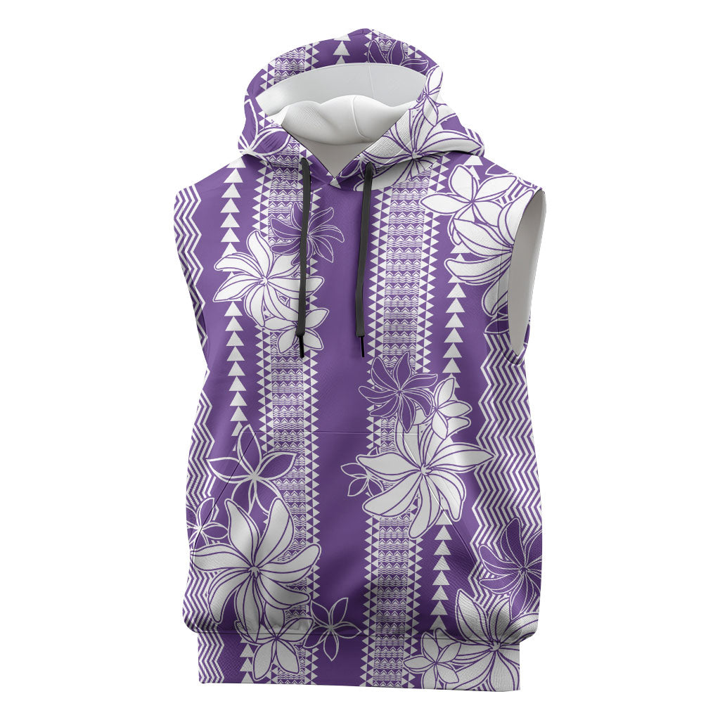 Hawaii Kakau Tribal Sleeveless Hoodie With Purple Tiare LT05 Purple - Polynesian Pride