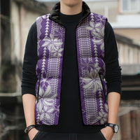 Hawaii Kakau Tribal Sleeveless Puffer Jacket With Purple Tiare
