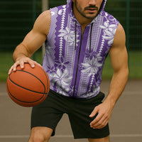 Hawaii Kakau Tribal Sleeveless Zip Hoodie With Purple Tiare
