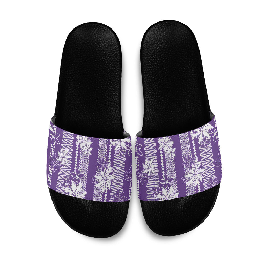Hawaii Kakau Tribal Slide Sandals With Purple Tiare