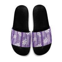 Hawaii Kakau Tribal Slide Sandals With Purple Tiare