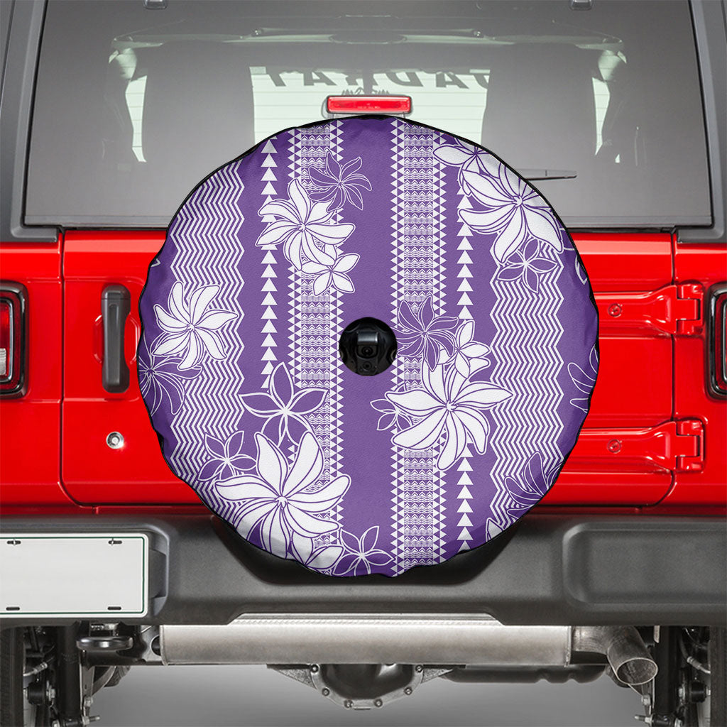 Hawaii Kakau Tribal Spare Tire Cover With Purple Tiare