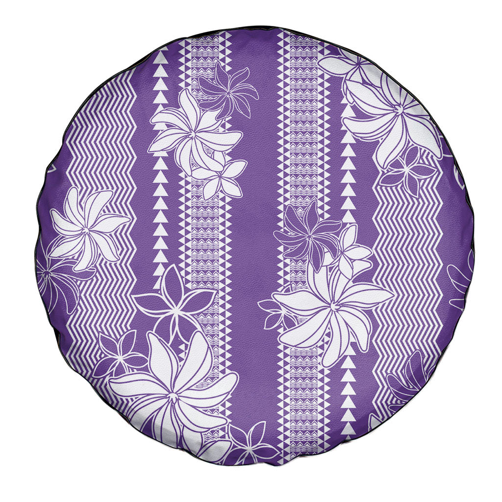 Hawaii Kakau Tribal Spare Tire Cover With Purple Tiare