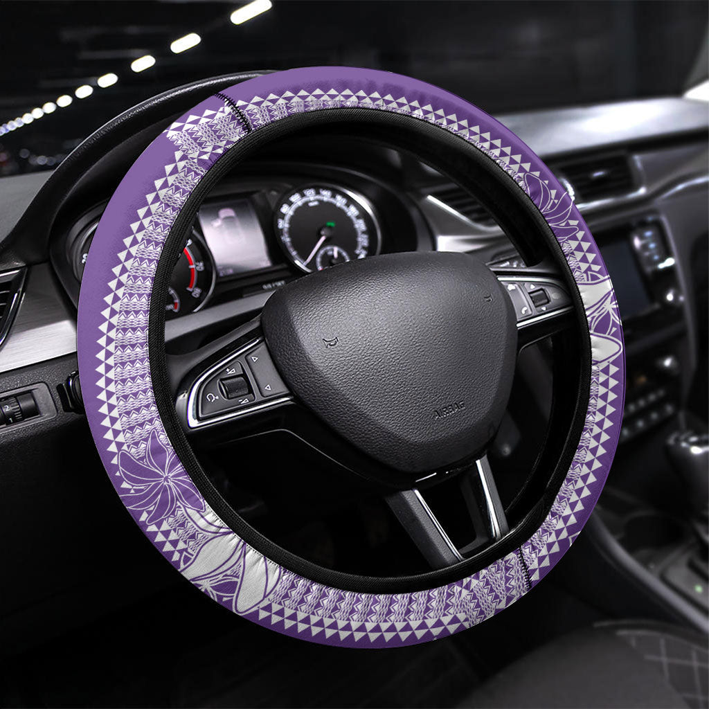 Hawaii Kakau Tribal Steering Wheel Cover With Purple Tiare LT05 Universal Fit Purple - Polynesian Pride