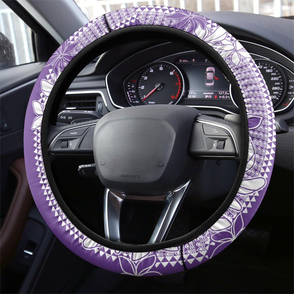 Hawaii Kakau Tribal Steering Wheel Cover With Purple Tiare