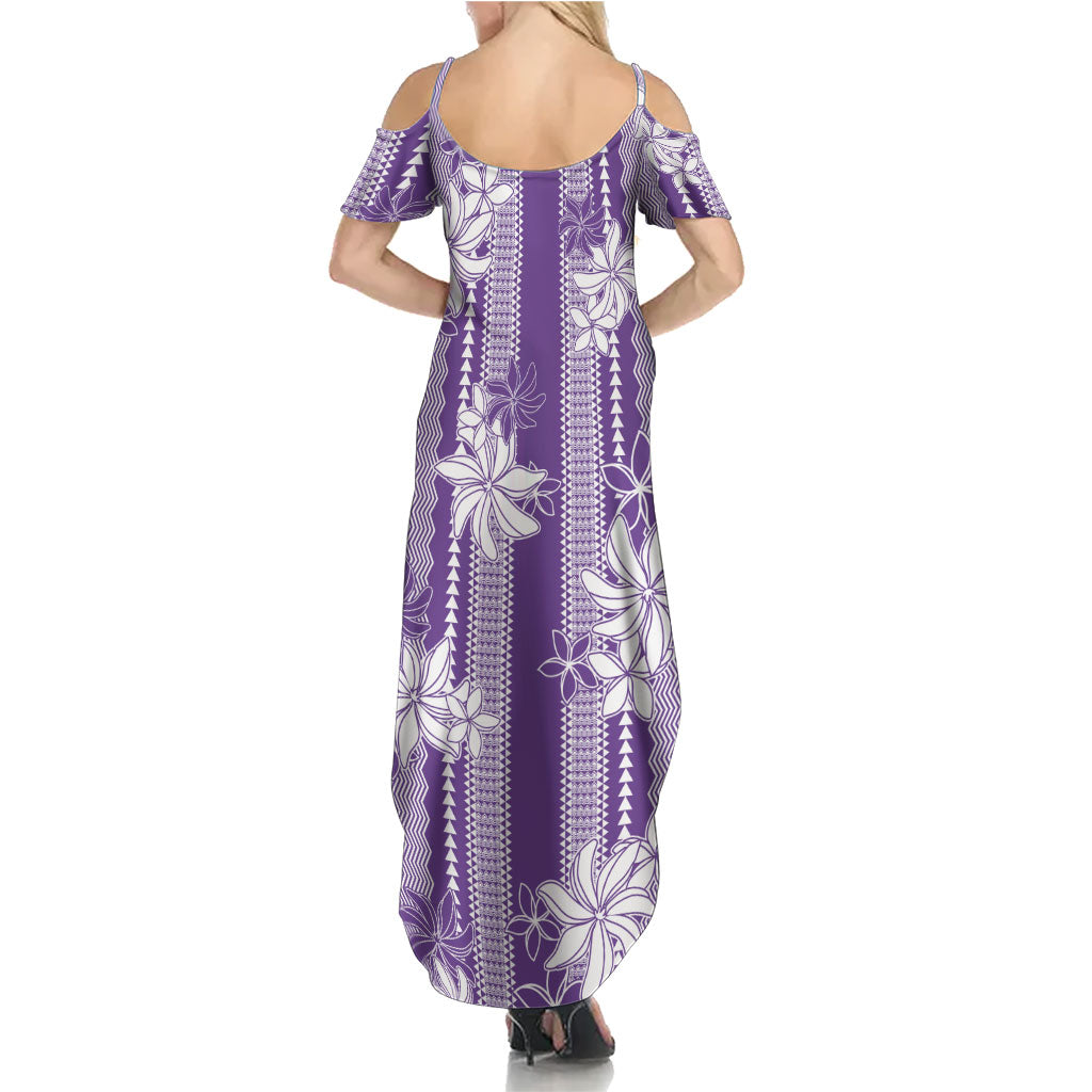Hawaii Kakau Tribal Summer Maxi Dress With Purple Tiare
