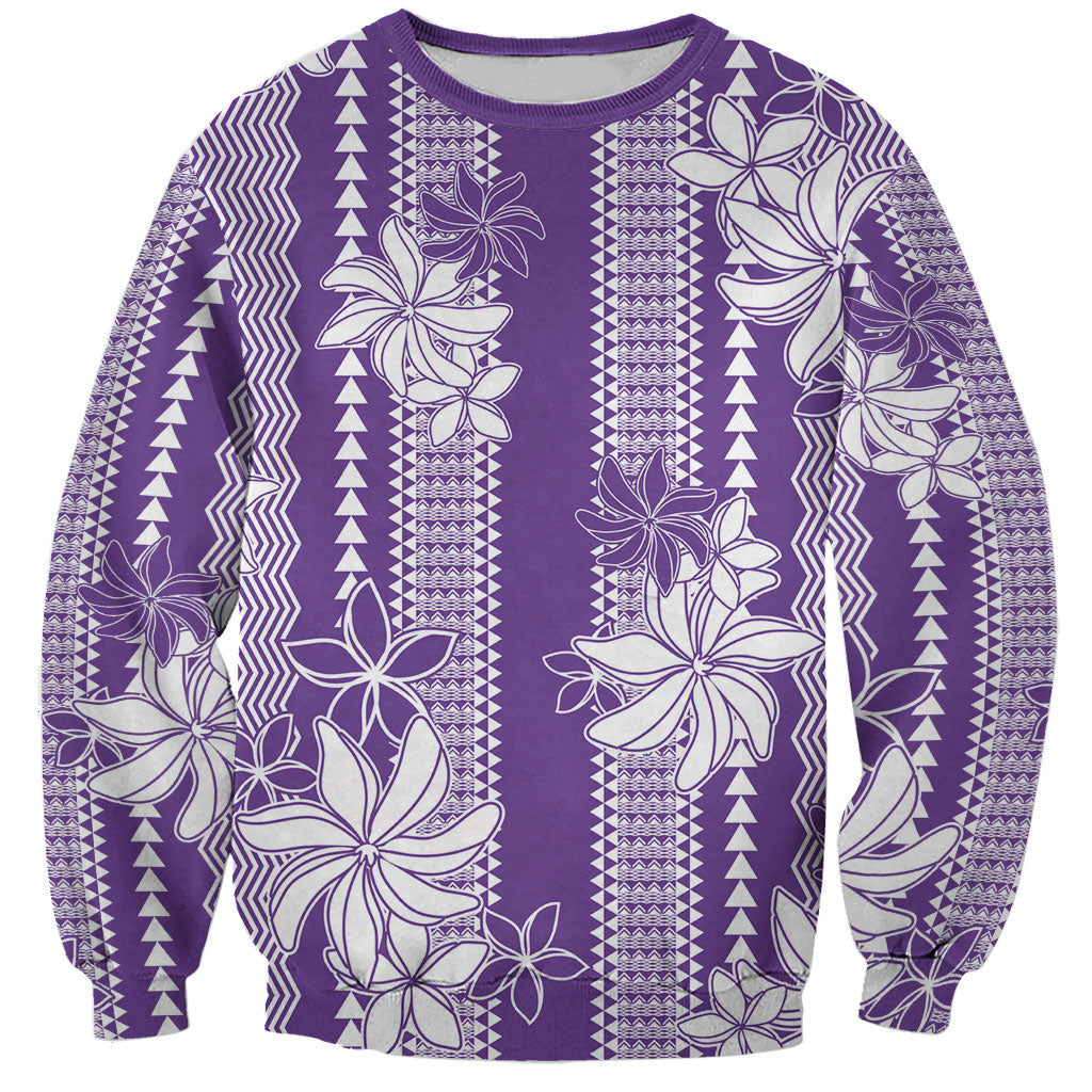Hawaii Kakau Tribal Sweatshirt With Purple Tiare