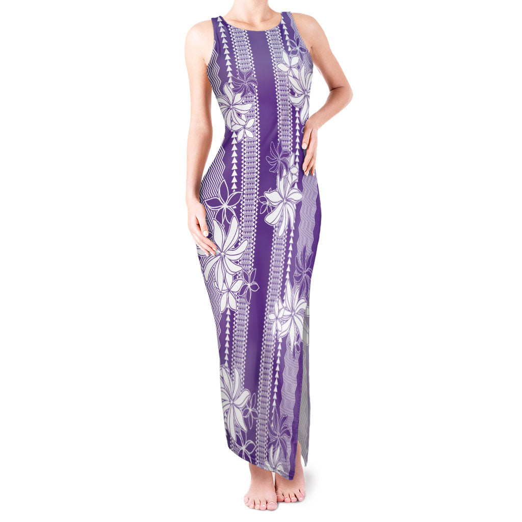 Hawaii Kakau Tribal Tank Maxi Dress With Purple Tiare