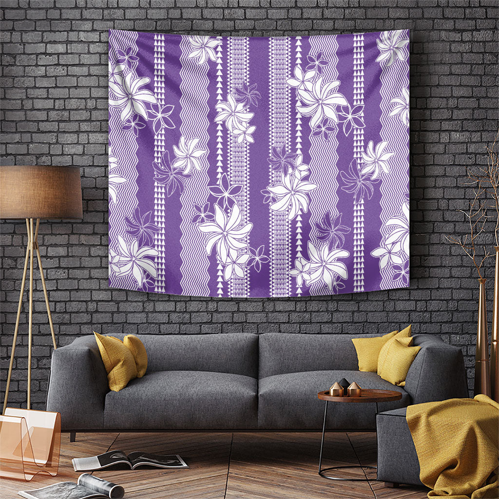 Hawaii Kakau Tribal Tapestry With Purple Tiare