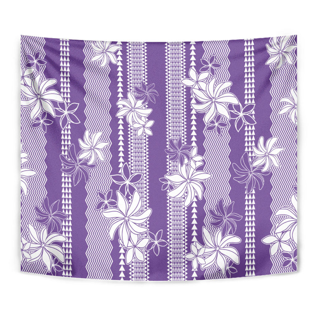 Hawaii Kakau Tribal Tapestry With Purple Tiare