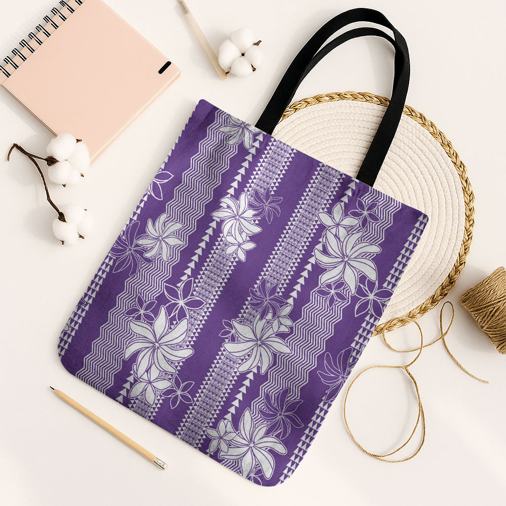Hawaii Kakau Tribal Tote Bag With Purple Tiare