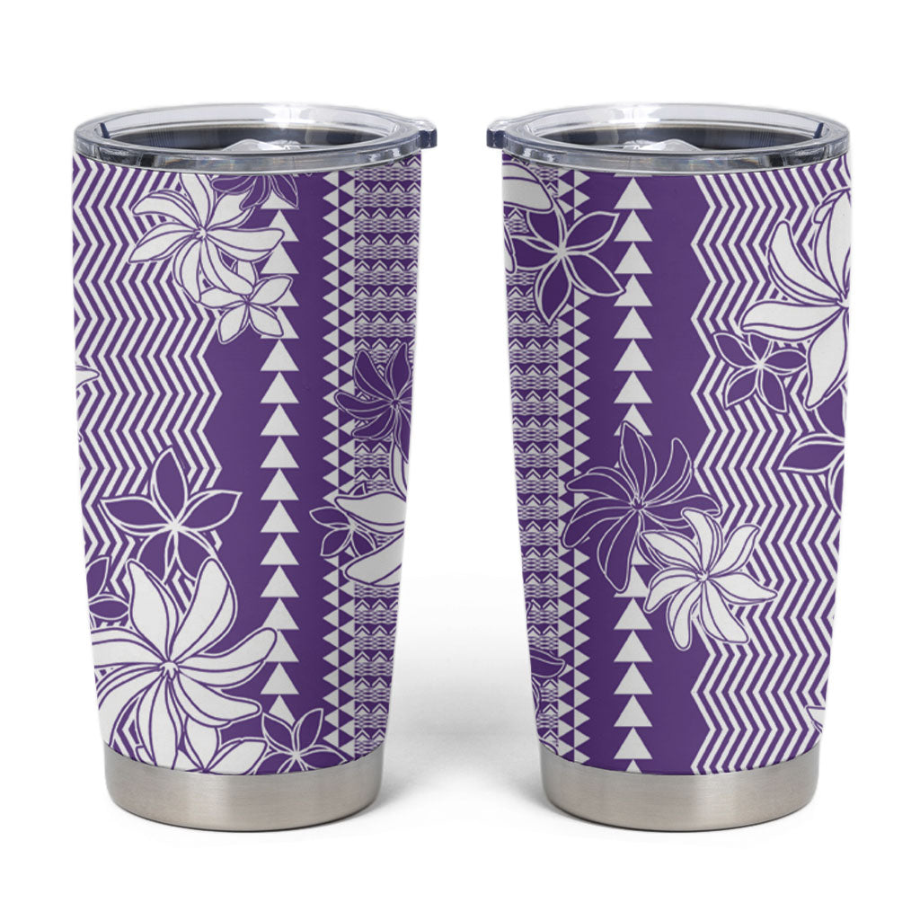 Hawaii Kakau Tribal Tumbler Cup With Purple Tiare