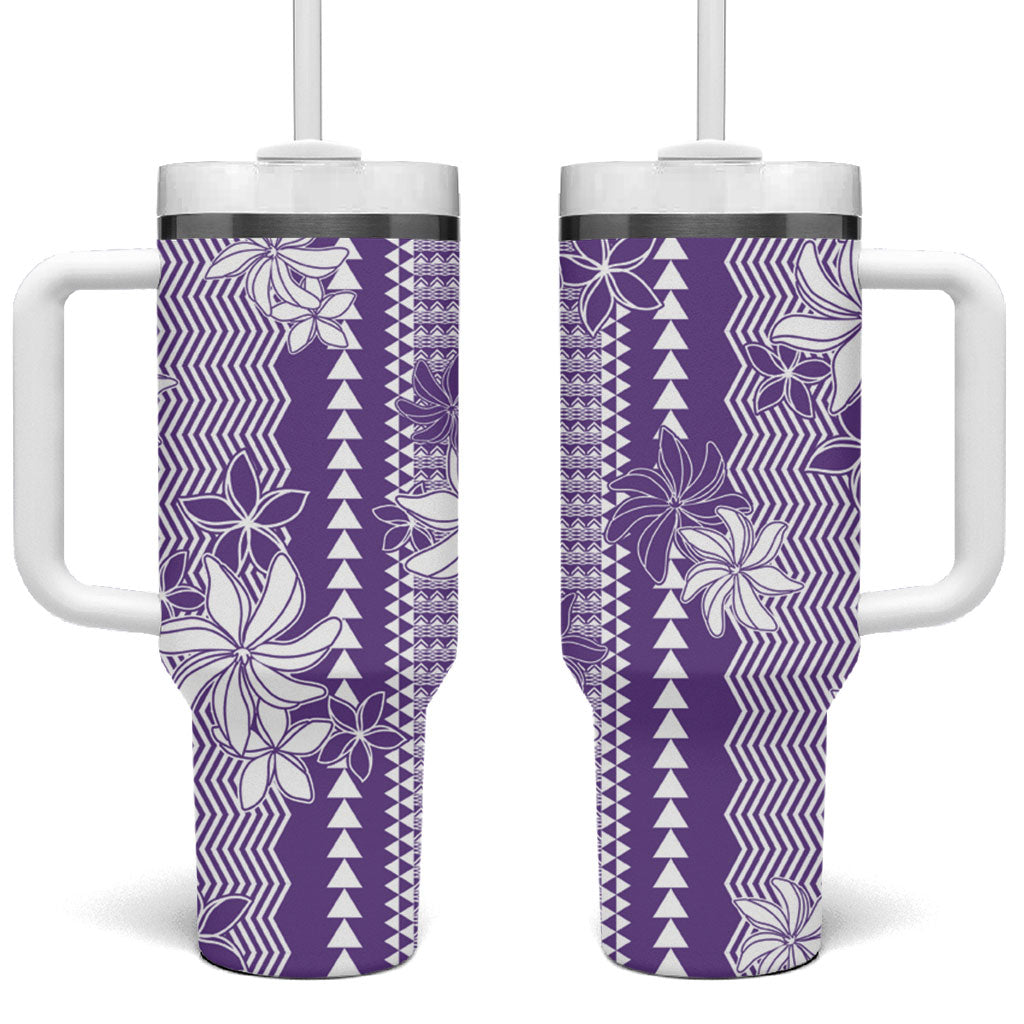 Hawaii Kakau Tribal Tumbler With Handle With Purple Tiare