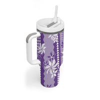 Hawaii Kakau Tribal Tumbler With Handle With Purple Tiare